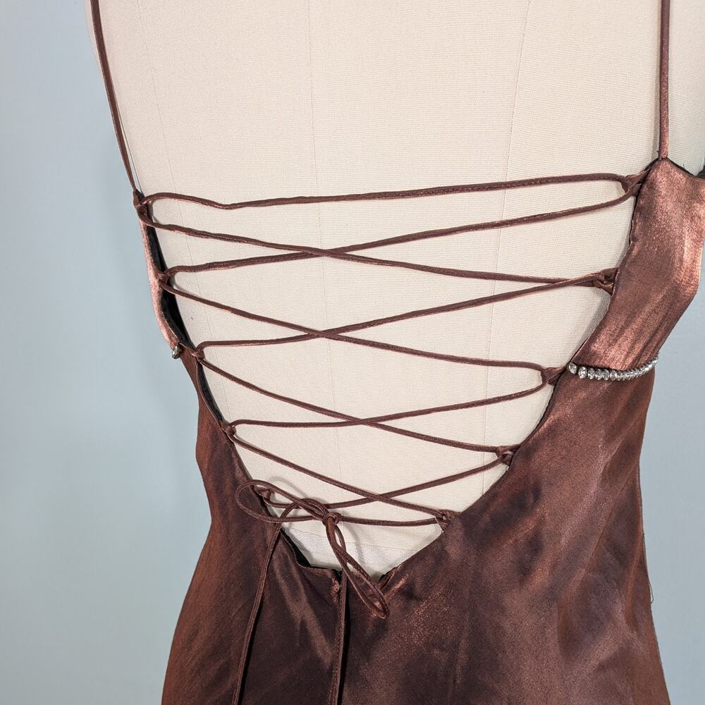 Vintage Night Way Prom Dress Maxi Gown 8 Brown 90S Y2K Regency Grunge Princess - Picture 6 of 14